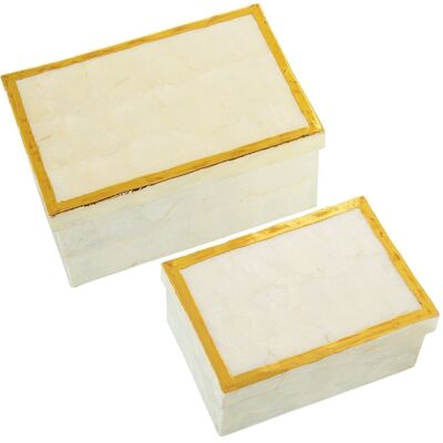 SET 2 NACRE BOXES RECT. NATURAL PAINTED GOLD EDGE LL38637
