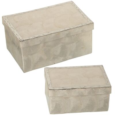 SET 2 CAJAS RECTANGULAR NÁCARNATURAL FILO PLATA PINTADO _21X11X10+16X11X8CM LL38954