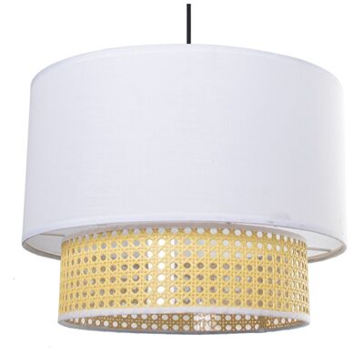 CEILING LAMP 2 RINGS WICKER/WHITE COTTON,1XE27,MAX.40W °40X30CM, BLACK CABLE 44CM LL39923