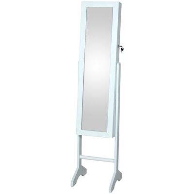 MIROIR BIJOUX SUR PIED EN BOIS AVEC PORTE BLANCHE ET CLÉ, BOIS : D 35X35X153CM, MIROIR INT : 23X102 LL40045