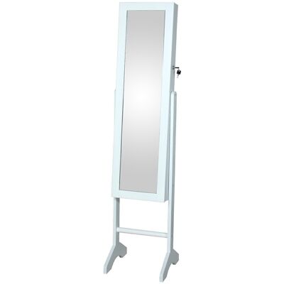 WOODEN STANDING JEWELRY MIRROR WITH WHITE DOOR AND KEY, WOOD: D 35X35X153CM, INT MIRROR: 23X102 LL40045