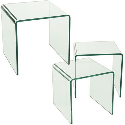 SET 3 TAVOLI AUSILIARI IN VETRO SPESSORE 12MM _41X41X41+38X38X38+35X35X35CM LL41600
