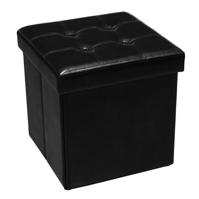 POUF DE RANGEMENT PLIABLE EN CUIR NOIR 45X45X45CM LL43432