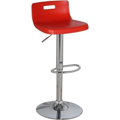 TABOURET EN ACIER CHROMÉ.AVEC SIÈGE PP ROUGE, HAUTEUR RÉGLABLE 39X32X75/88CM, BASE:°43CM LL44130