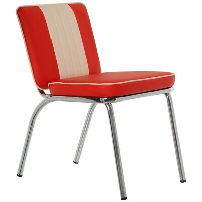 METAL CHAIR WITH RED/WHITE PU PADDED SEAT. CROM STEEL LEGS _44X57X87CM, SEAT HEIGHT:45CM LL44155