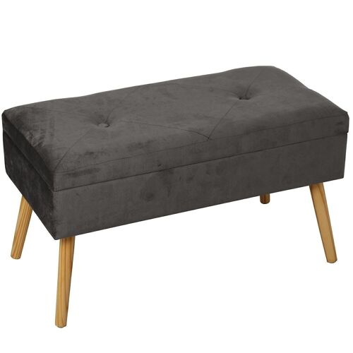 BANQUETA ARCÓN PIE DE CAMA TERCIOPELO GRIS, PATAS MADERA _80X40X44CM, DM+ABETO/POL═ESTE LL44182