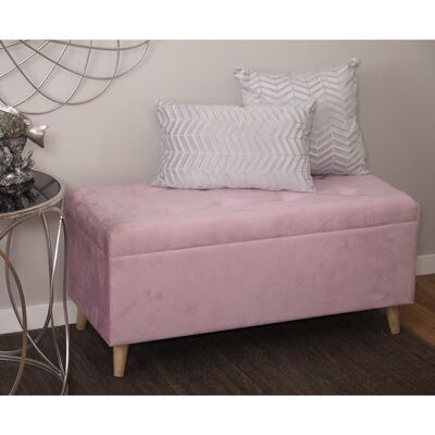 BANQUETA ARCÓN PIE DE CAMA TERCIOPELO ROSA, PATAS MADERA _100X45X46CM, DM+ABETO/POLI╔ST LL44183