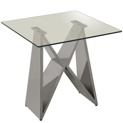 METAL/GLASS AUXILIARY TABLE+92230, LEGS: STAINLESS STEEL. _55X55X55CM, TEMP. GLASS.8MM LL45255