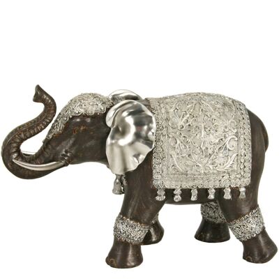 FIGURA DI ELEFANTE IN RESINA WENGUE ARGENTO/NERO _30X21X11 CM LL46058