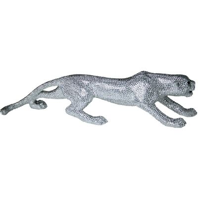 PANTHER FIGURE SILVER GRANULATED RESIN 56X14X9 CM LL46385