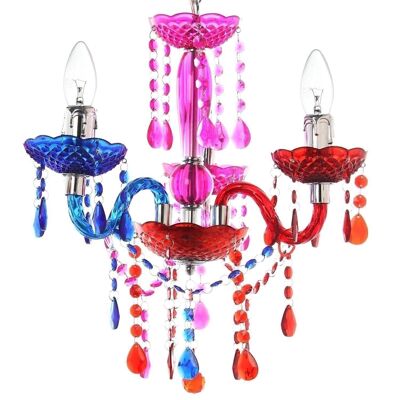 3 ARMS CHANDELIER LAMP MULTICOLORED METAL/ACRYLIC-CABLE:8 _°35X42CM-3XE14 MAX.40W NO INC LL47113