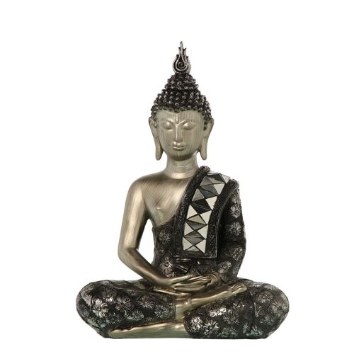 FIGURA BUDA RESINA PLATA/NEGRO _25X14X35CM LL47309