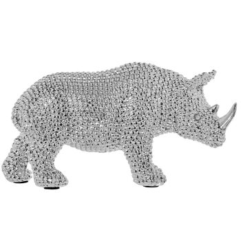 FIGURINE RHINO EN RÉSINE GRANULÉE ARGENT 25,5X10X12,5CM LL47467