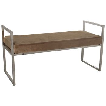 BANC EN ACIER INOXYDABLE.BRILLANT AVEC SIÈGE EN VELOURS MARRON _103X41X54CM-HAUTEUR DU SIÈGE:40CM LL48509