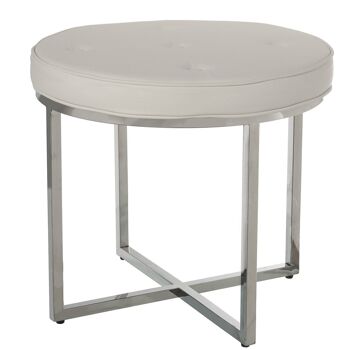 TABOURET EN ACIER INOXYDABLE.BRILLANT AVEC ASSISE EN CUIR BLANC _°50X46CM-ASSISE:°50X6CM LL48514