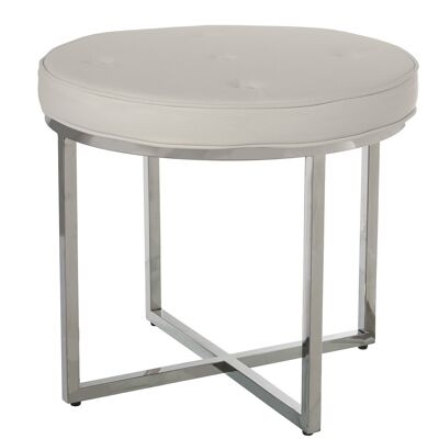 STAINLESS STEEL STOOL.GLOSS W/WHITE LEATHER SEAT _°50X46CM-SEAT:°50X6CM LL48514