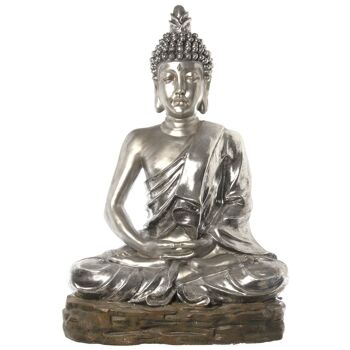 FIGURINE BOUDDHA EN RÉSINE ARGENT 105X65X150CM LL48693 1