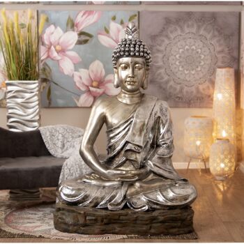 FIGURINE BOUDDHA EN RÉSINE ARGENT 105X65X150CM LL48693 3