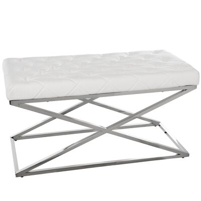 BANC EN MÉTAL CHROMÉ PU BLANC, PIEDS EN ACIER INOXYDABLE. 98X46X52CM, TUBE:2X2CM LL48762