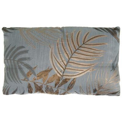 CUSHION 50X30CM BLUE/GOLD LEAVES WITH POLYESTER ZIPPER 50X30CM LL48859