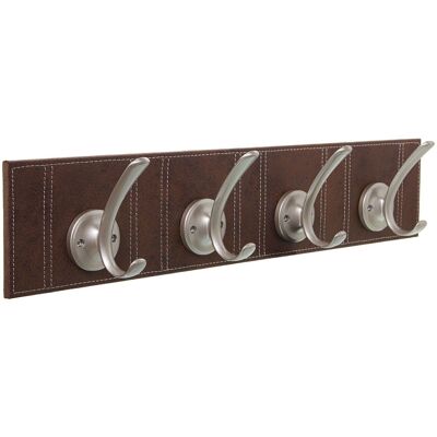 WORN BROWN LEATHER COAT RACK WITH 4 METAL HOOKS 60X9X12CM, SUPPORT: 1CM THICKNESS LL48892