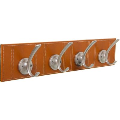 CLAROC BROWN LEATHER COAT RACK/4 METAL HOOKS 60X9X12CM, SUPPORT:1CM THICKNESS LL48893