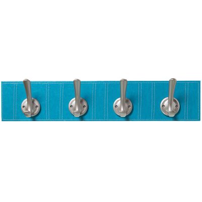 TURQUOISE LEATHER COAT RACK WITH 4 METAL HOOKS 60X9X12CM, SUPPORT: 1CM THICKNESS LL48897