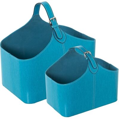 SET 2 PORTARIVISTE IN PELLE TURCHESE 35X34X40CM+25X18X30CM LL48900