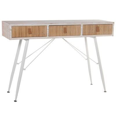 WOODEN ENTRANCE TABLE WITH 3 WHITE/WOOD DRAWERS IRON LEGS 120X35X81CM, DM+FIR LL48909