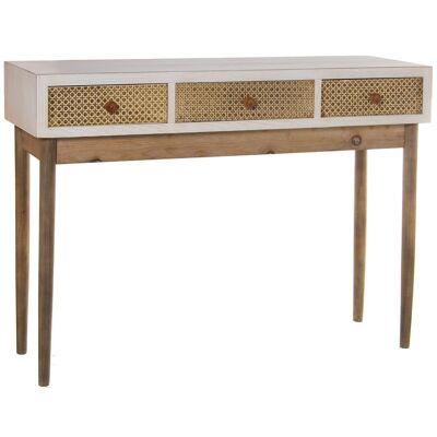 WOODEN ENTRANCE TABLE WITH 3 DRAWERS WHITE/WOOD/WICKER SIMULA 107X35X81CM, DM+FIR LL48912