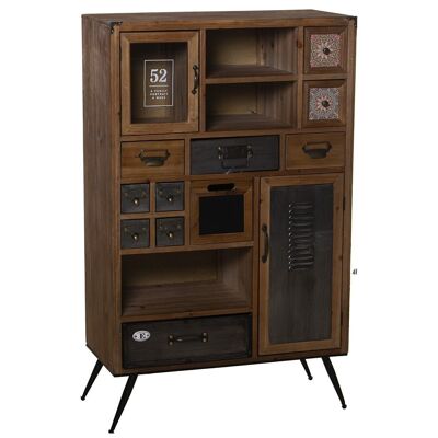WOODEN CABINET WITH 2 DOORS, DRAWERS+SHELVES, IRON LEGS 70X34X112CM, HIGH.LEGS:16CM LL48922