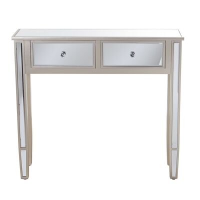 WOODEN/MIRROR ENTRANCE TABLE WITH 2 CHAMPAGNE DRAWERS 90X25X80CM LL48925