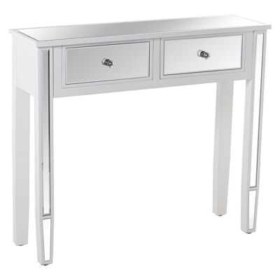 TABLE D'ENTRÉE BOIS/MIROIR AVEC 2 TIROIRS BLANC 90X25X80CM LL48932