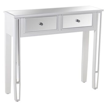 TABLE D'ENTRÉE BOIS/MIROIR AVEC 2 TIROIRS BLANC 90X25X80CM LL48932