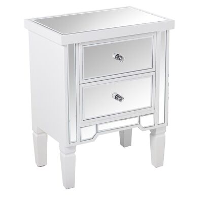 WOOD/MIRROR NIGHT TABLE WITH 2 DRAWERS WHITE 49X33X62CM LL48933