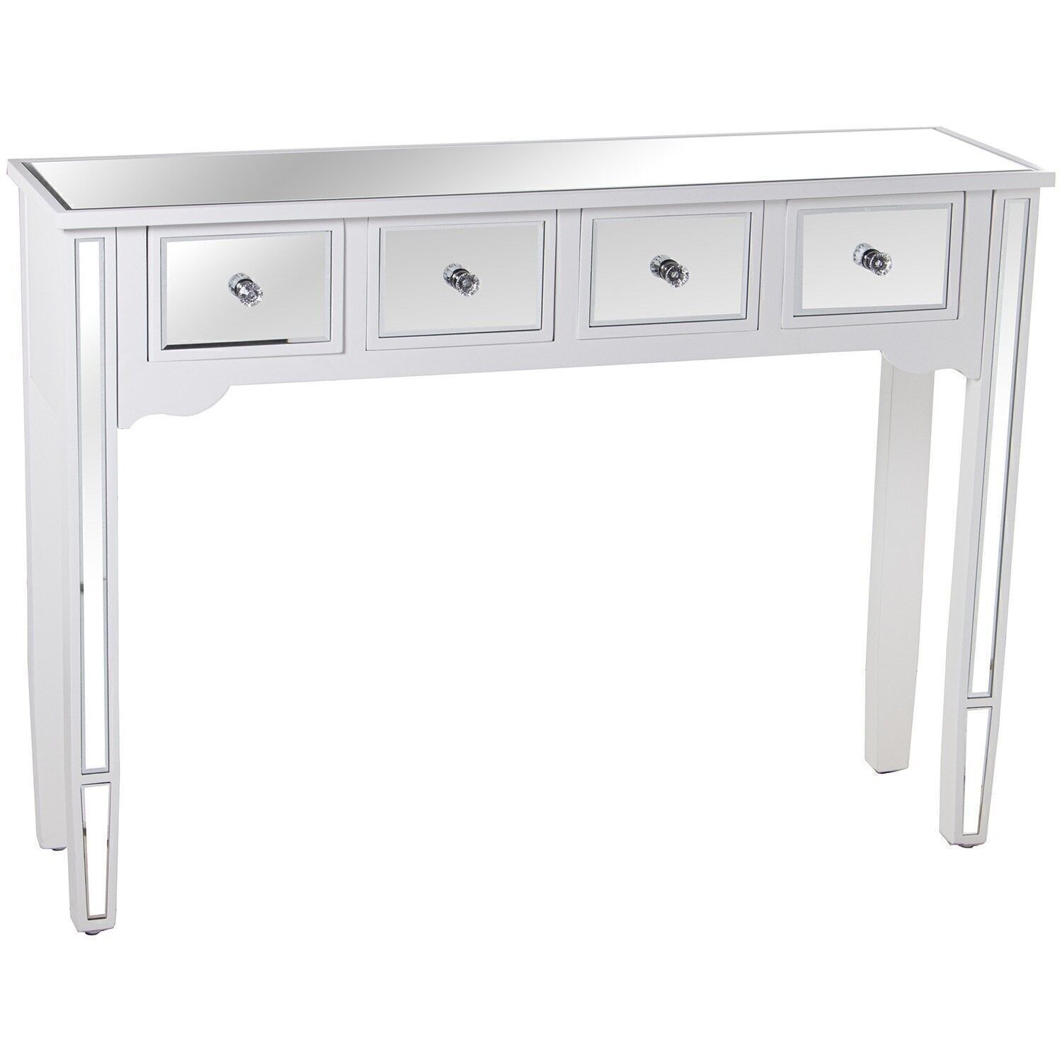 WOODEN/MIRROR ENTRANCE TABLE WITH 4 DRAWERS WHITE 110X30X80CM LL48934