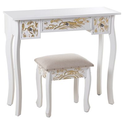 COIFFEUSE EN BOIS GAUFRÉ +92279 AVEC TABOURET BLANC 90X33X80CM,TABUR:40X34X43CM LL48940