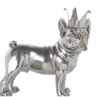 FIGURINE RÉSINE CHIEN AVEC COURONNE ARGENTÉE _24X11X23CM LL48946