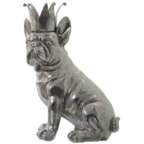 FIGURA RESINA PERRO C/CORONA PLATEADO _16X11X23CM LL48947