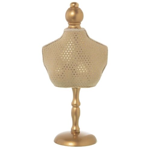 FIGURA BUSTO MANIQUI CUELGA JOYAS MADERA TELA BEIGE/ORO 16,5X10X36CM LL49036