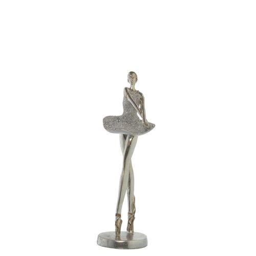 FIGURA BAILARINA RESINA PLATEADA C/BRILLOS 12X10X30CM LL49282