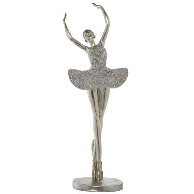 FIGURA DI BALLERINA IN RESINA ARGENTO CON GLITTER 15X13X42CM LL49284