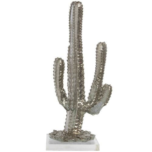 FIGURA CACTUS RESINA PLATEADAC/BASE ACRILICA 15X12,5X34,5CM LL49298