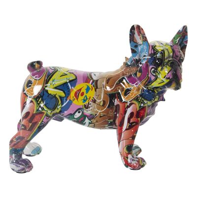 Mehrfarbige Graffiti-Hundefigur aus Kunstharz, 24 x 11,5 x 21,5 cm, LL49345