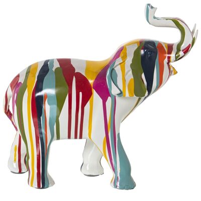 FIGURINE ÉLÉPHANT RÉSINE GRAPHITE MULTICOLORE _30X12X28CM LL49376