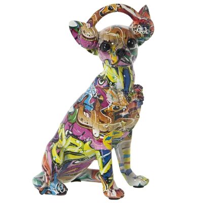 FIGURINE CHIEN EN RÉSINE GRAFFITI MULTICOLORE 17X13X26CM LL49389