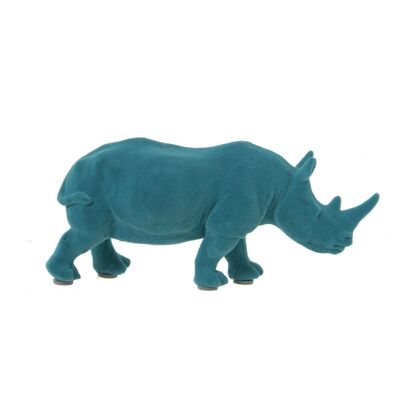 FIGURINE RHINO EN RÉSINE VELOURS BLEU 17X6X8CM LL49400