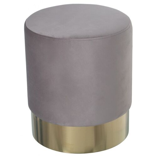 PUF TERCIOPELO GRIS CLARO C/BANDA ACERO DORADO:10CM °35X42CM, POLI╔STER/DM+PINO LL49408