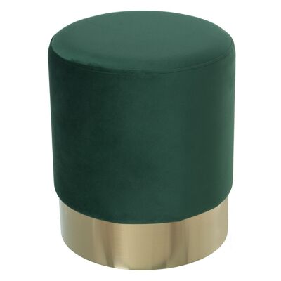 POUF IN VELLUTO VERDE SCURO CON FASCIA IN ACCIAIO ORO 10CM °35X42CM, POLI╔STER/DM+PINO LL49411