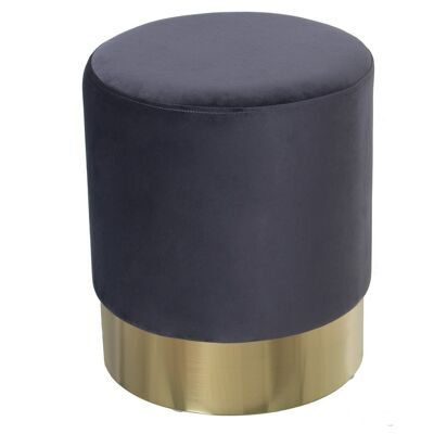 DUNKELGRAUER SAMT-POUF MIT GOLDENEM STAHLBAND 10CM °35X42CM, POLY╔STER/DM+KIEFER LL49413